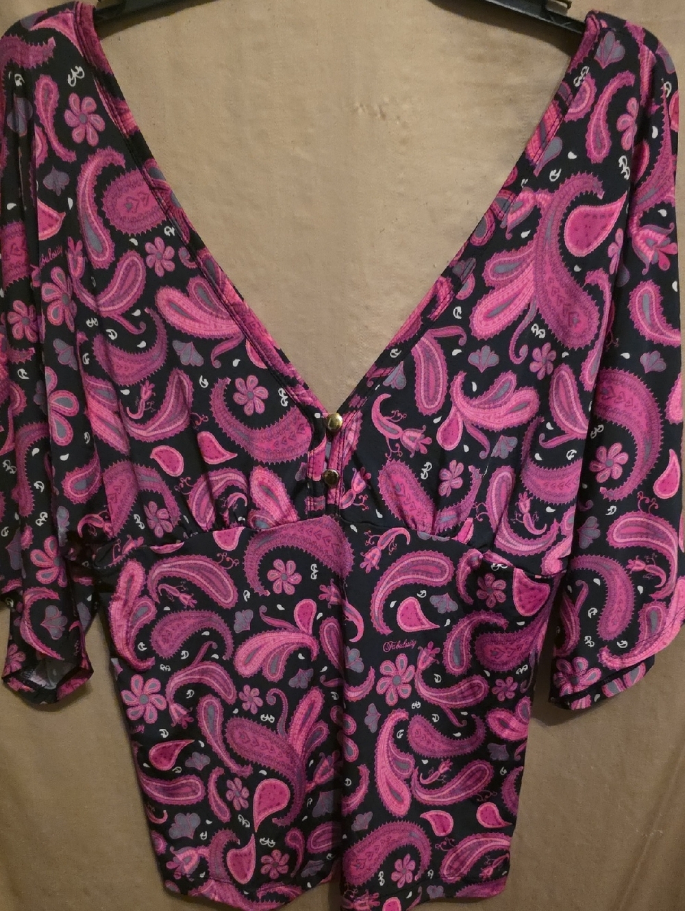 Ladies' Pink and Black Paisley Blouse XL